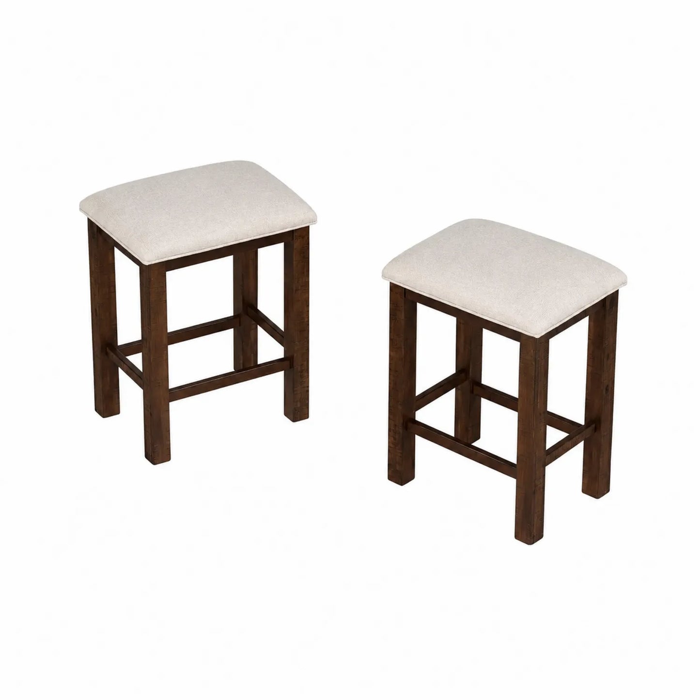 2er Set Barhocker Massivholzrahmen Polyesterbezug 45x30x60 cm Weiß/Braun