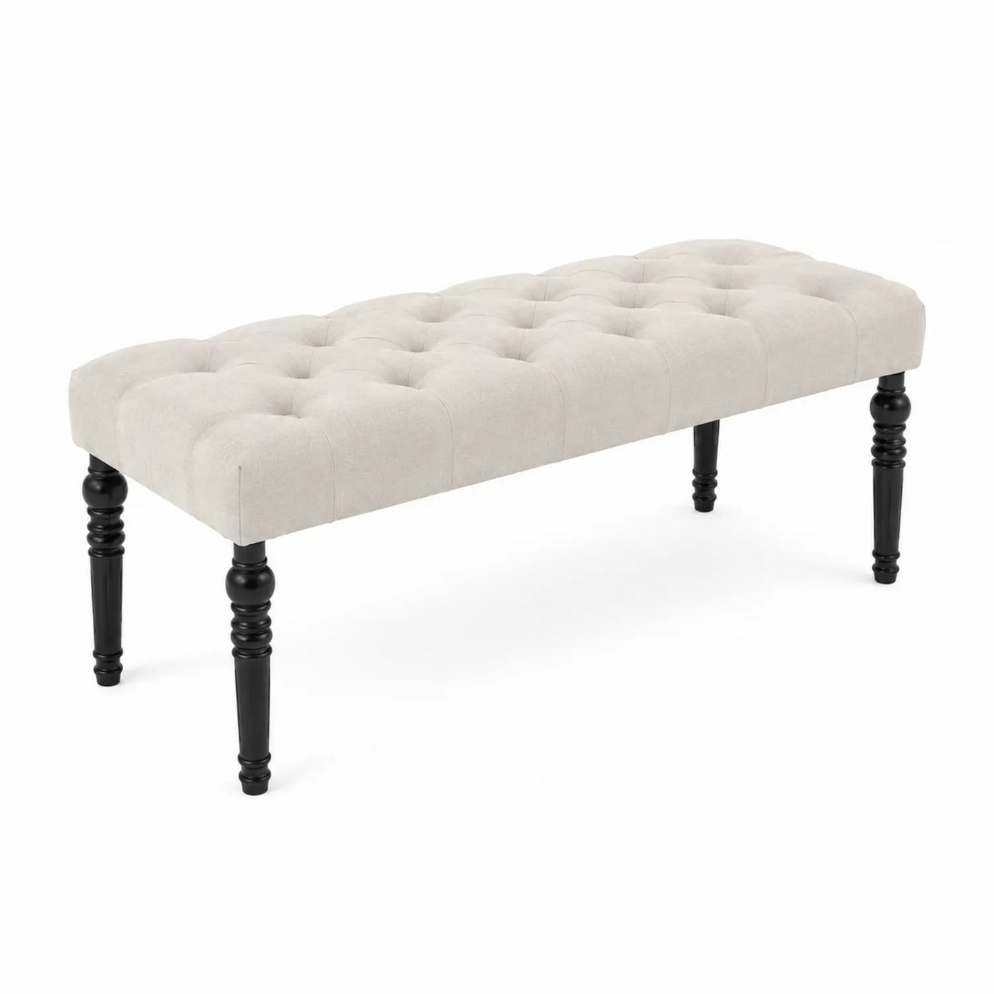 Polsterbank Leinen Beige mit schwarzen Holzbeinen