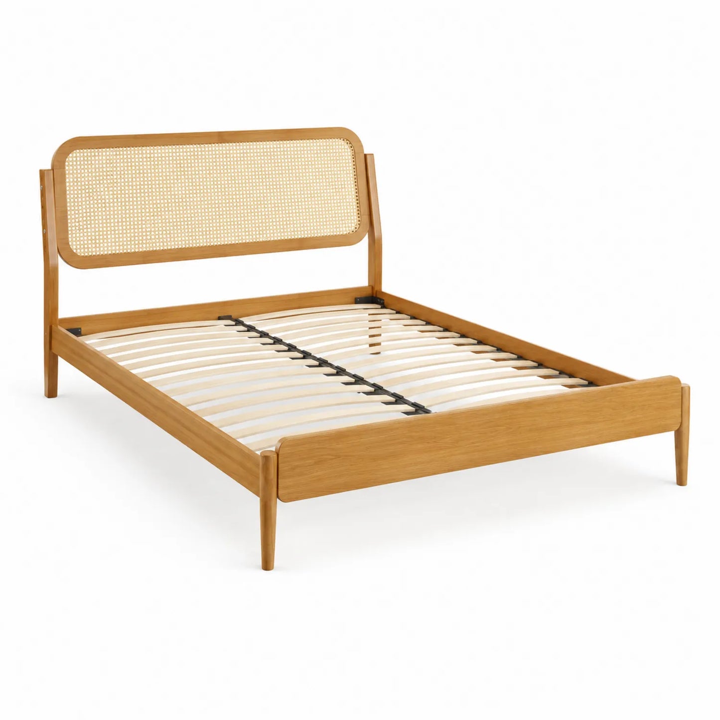 Holzbett aus Eiche mit Rattan-Kopfteil 200x140 cm