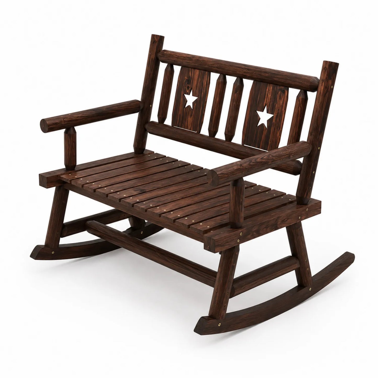 Dunkelbraune Holzschaukelbank mit Stern Design