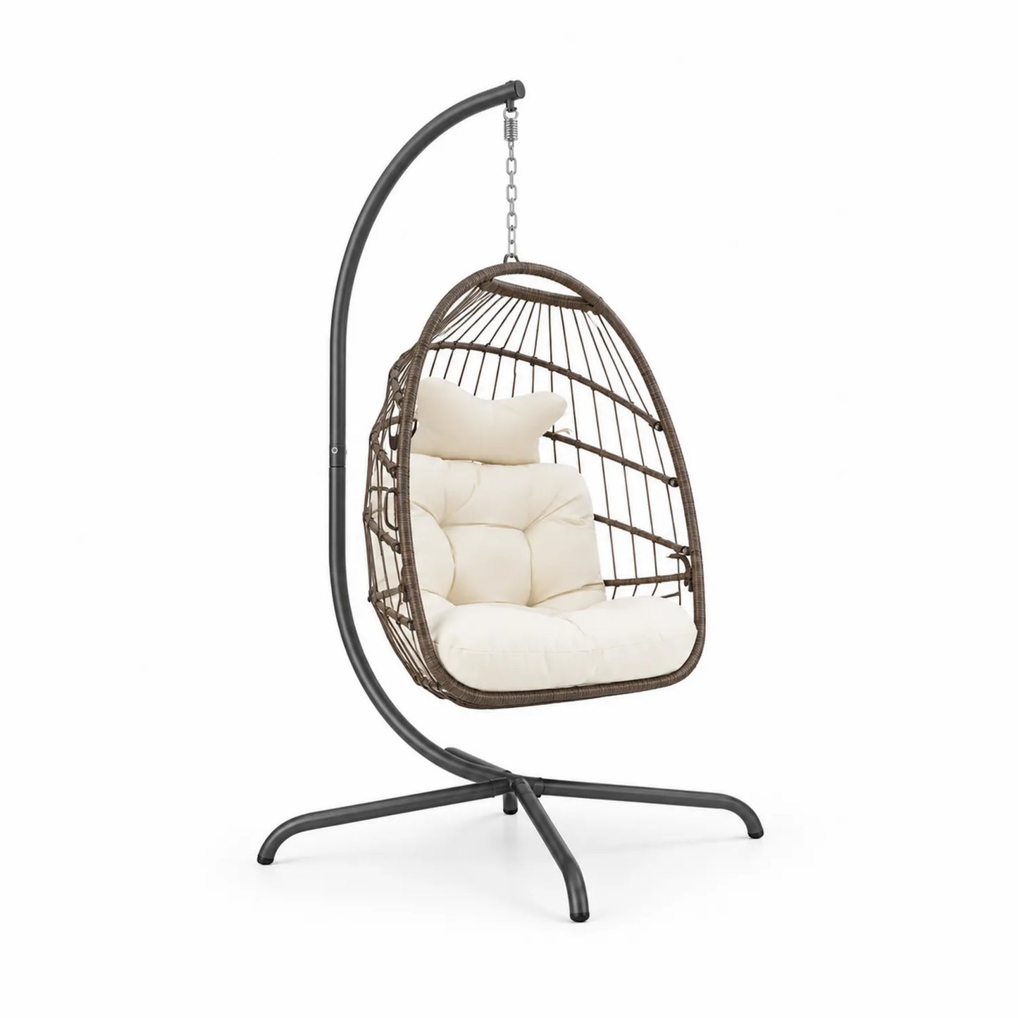 Hängesessel aus Rattan mit Stahlrahmen und Polyesterkissen Braun/Beige