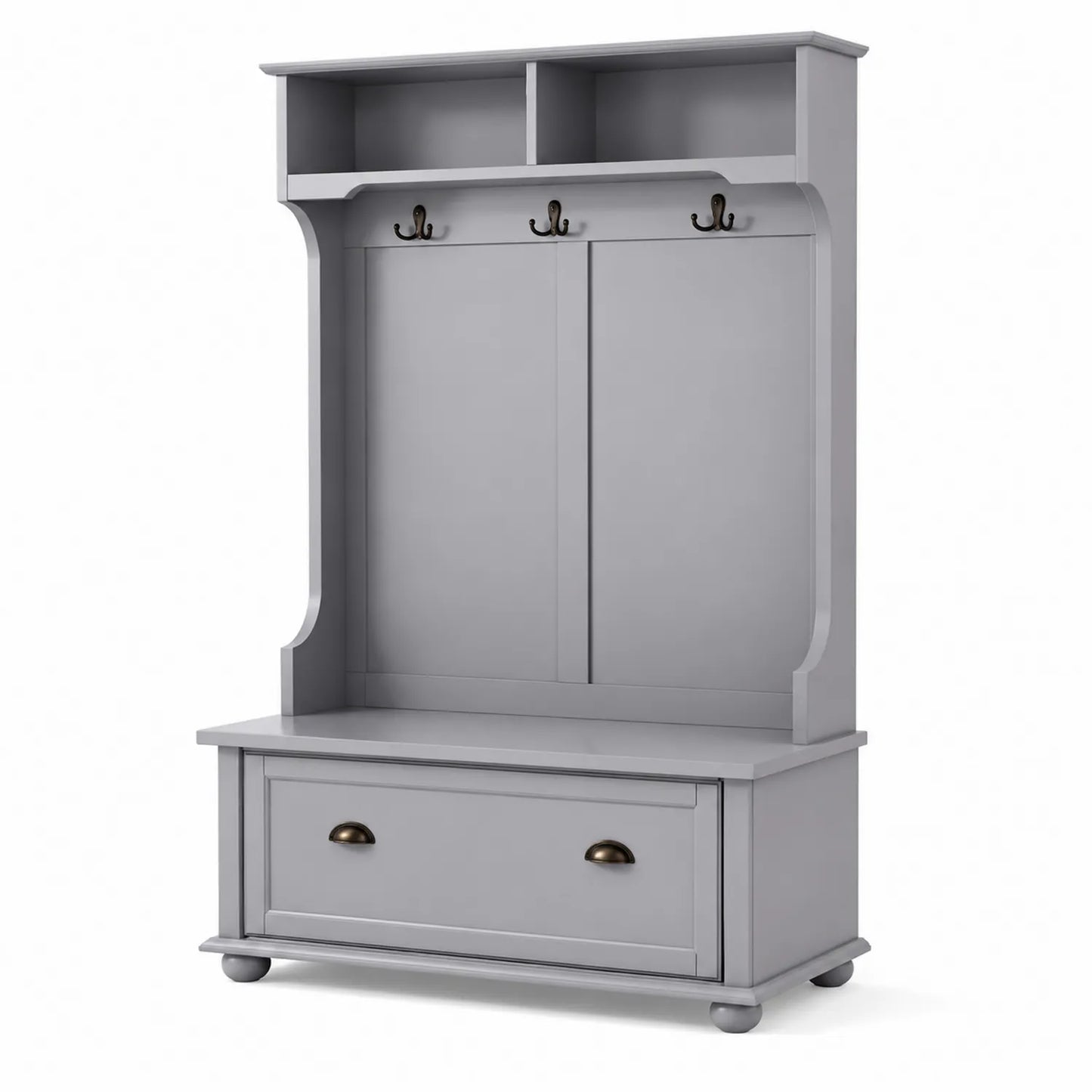 Garderobenständer aus MDF mit Sitzbank, Schublade und Haken 180x80x40 cm Grau