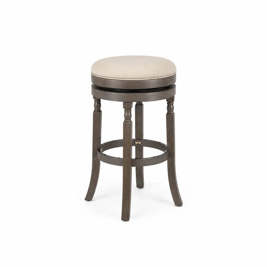 Barhocker mit Holzrahmen und Polyesterbezug in Beige, 76 cm
