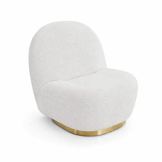 Lounge Stuhl Bouclé Stoff Messingbasis Weiß