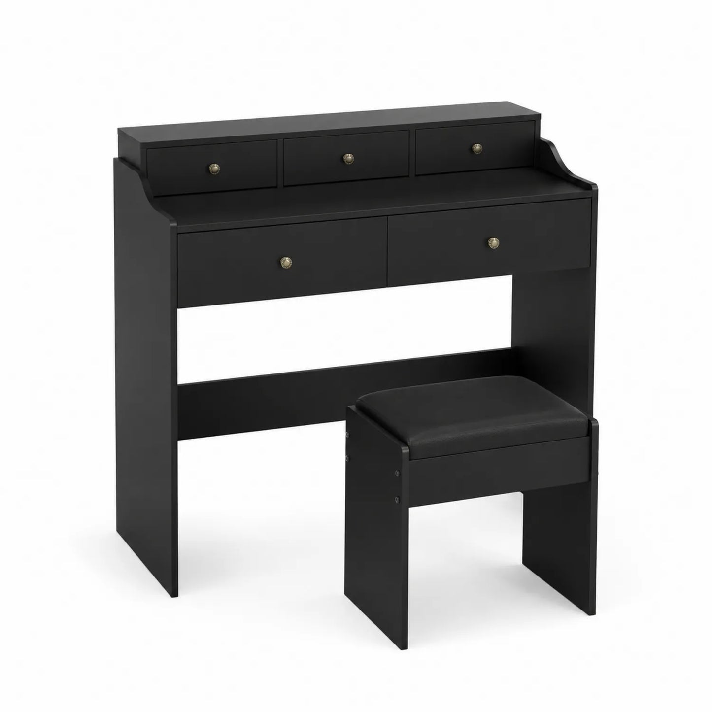 Schwarzer Schminktisch mit Hocker und 5 Schubladen