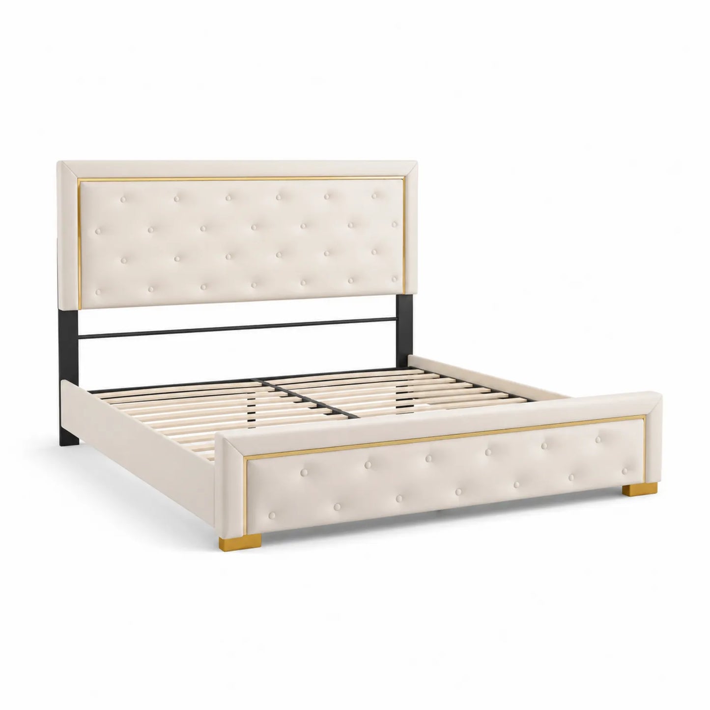 Polsterbett mit hohem Kopfteil 160x200 cm Metall und Kunstleder Beige