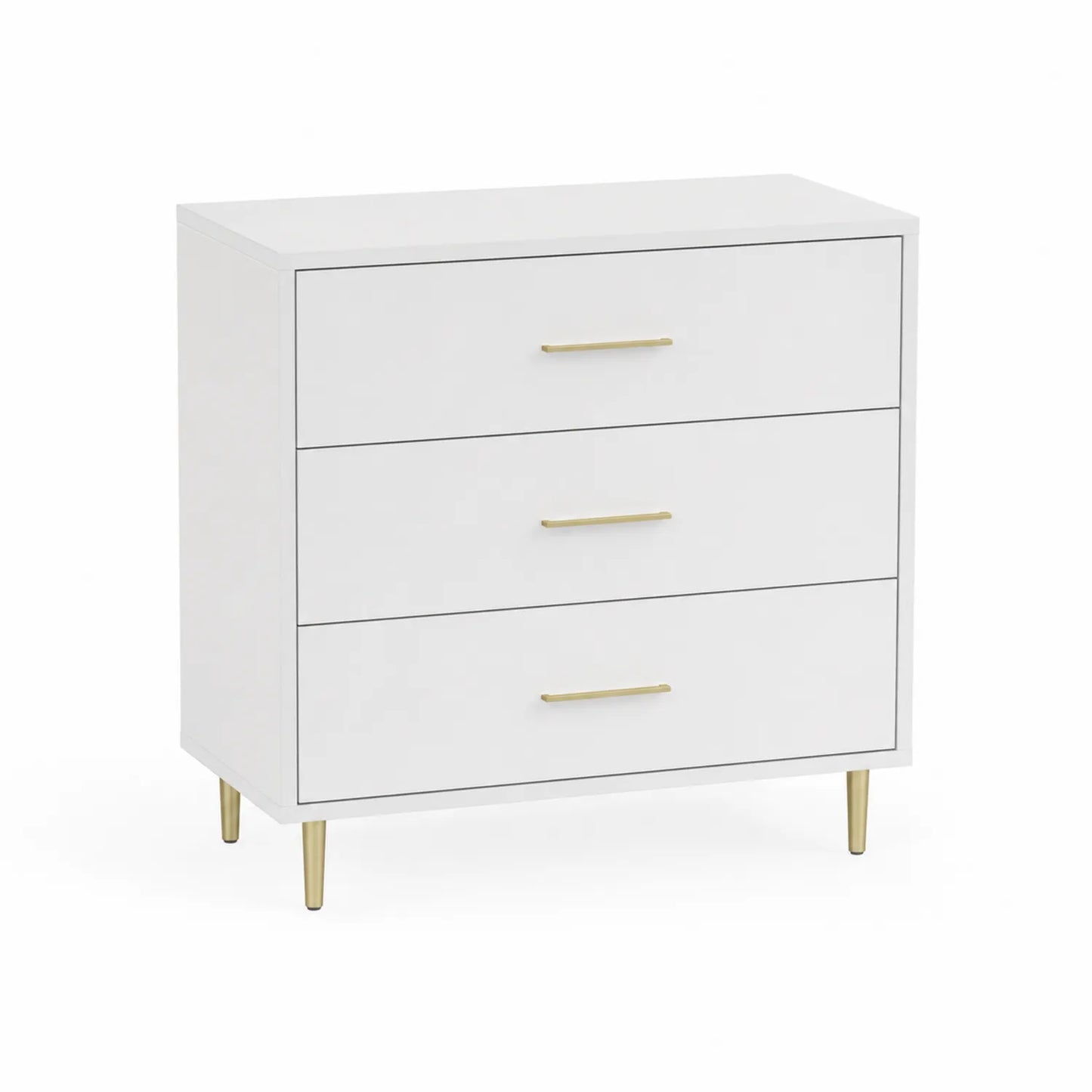 Kommode mit 3 Schubladen aus MDF und Metall in Weiß und Gold