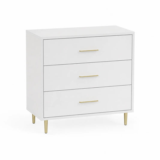 Kommode mit 3 Schubladen aus MDF und Metall in Weiß und Gold
