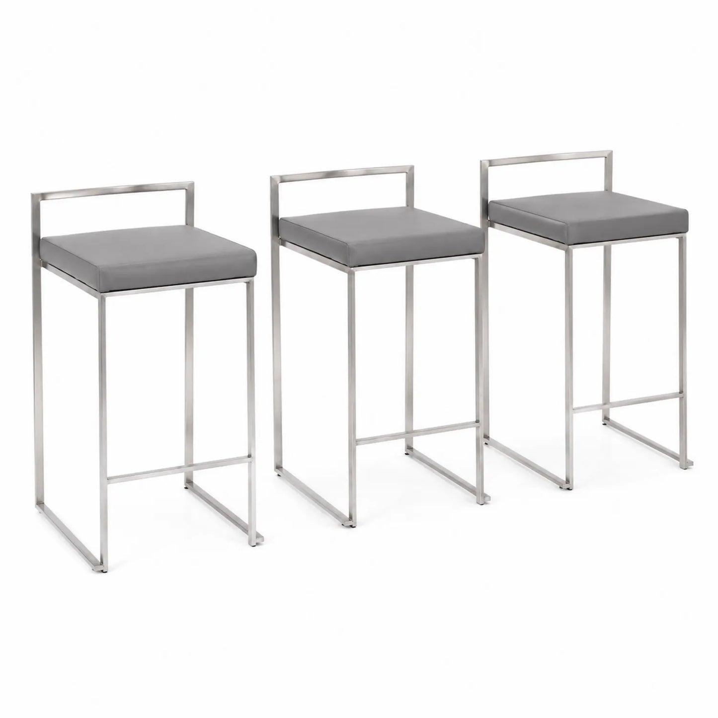 Set von 3 Barhockern mit Metallrahmen und Kunstledersitz Grau