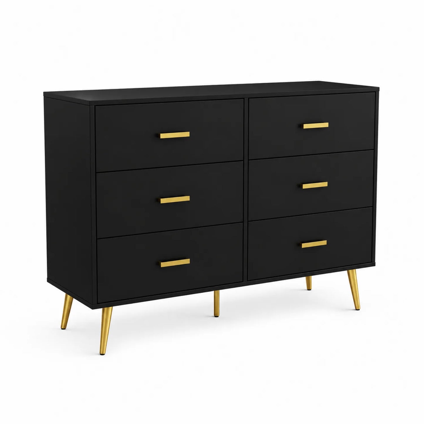 Schwarze Kommode mit 6 Schubladen aus MDF und Metall