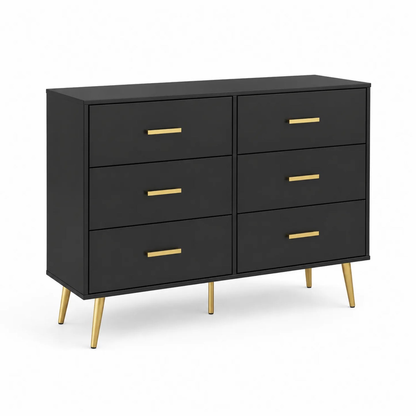 Kommode mit 6 Schubladen Schwarz und Gold MDF und Metall 120x80x40 cm