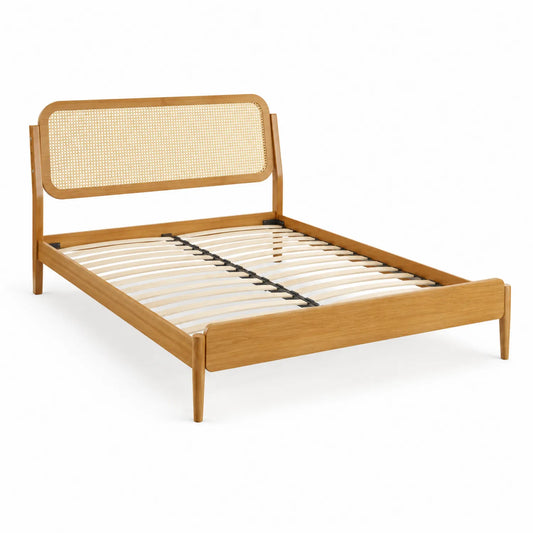 Holzbett aus Eiche mit Rattan-Kopfteil 200x140 cm