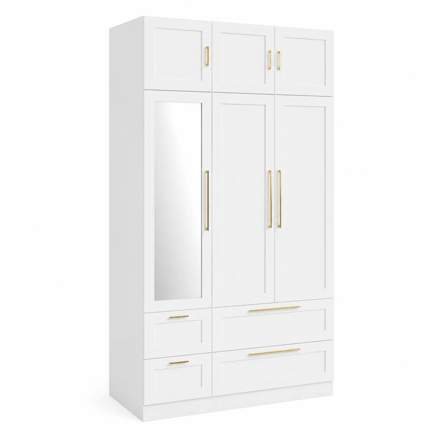 Kleiderschrank mit Spiegel und Schubladen Weiß Holzwerkstoff Metallgriffe