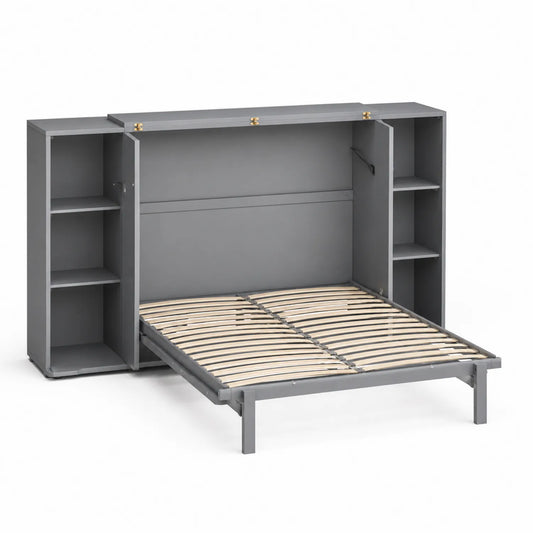 Metall- und Holzklappbett mit Regalen Grau 200x140 cm