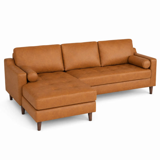 Ecksofa mit Ottomane Lederoptik Braun
