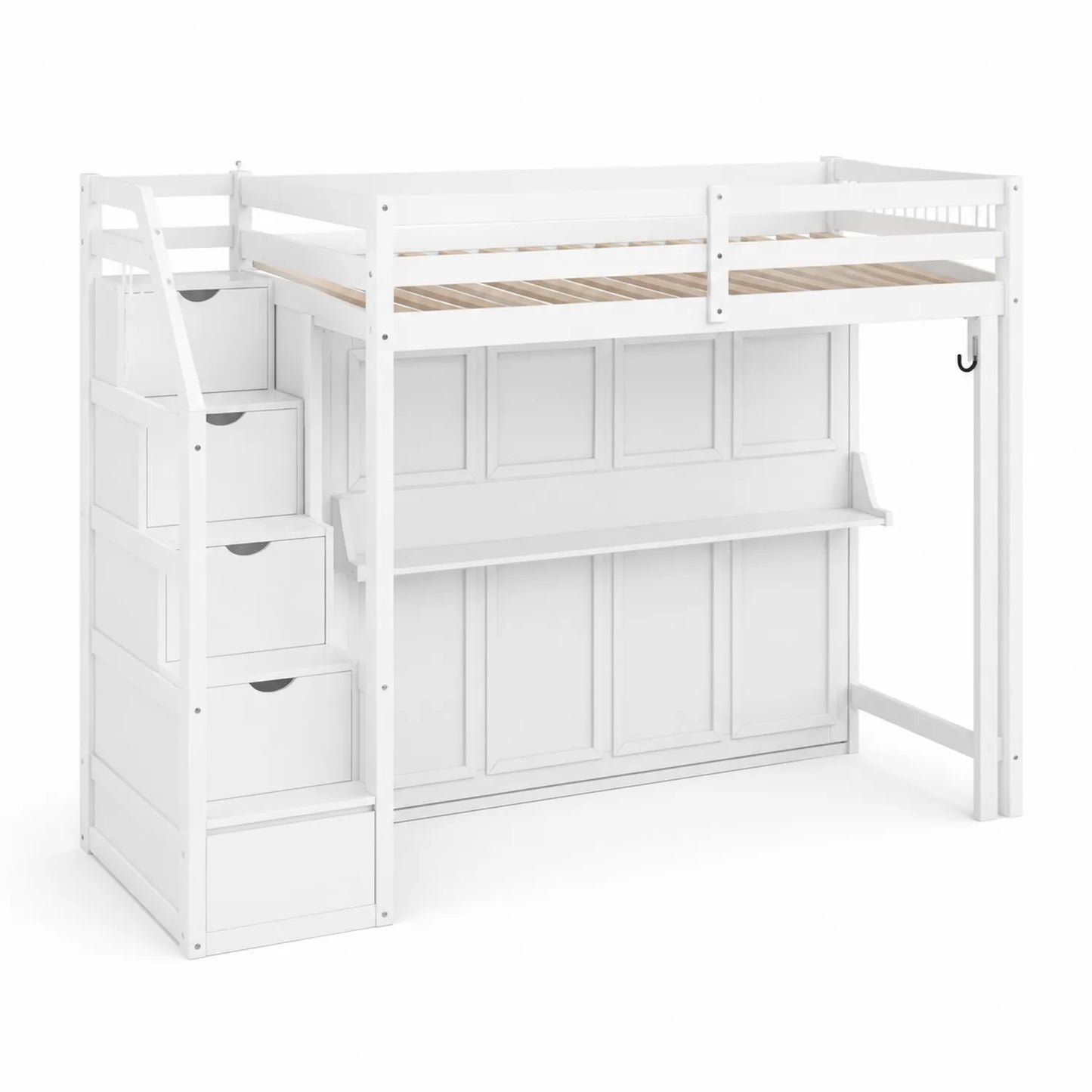 Hochbett mit Treppe und Schubladen aus Kiefernholz Weiß