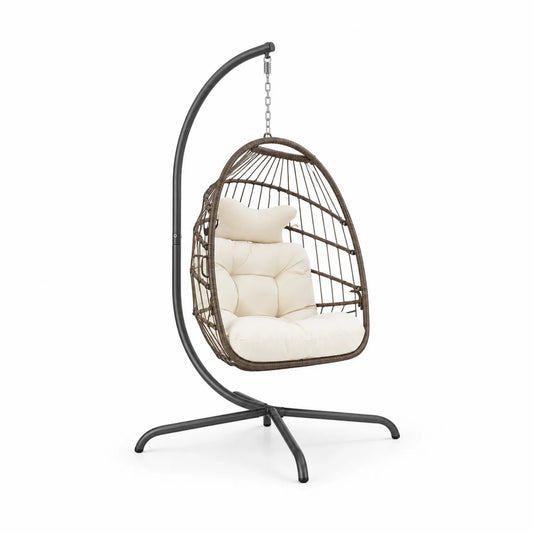 Hängesessel aus Rattan mit Stahlrahmen und Polyesterkissen Braun/Beige