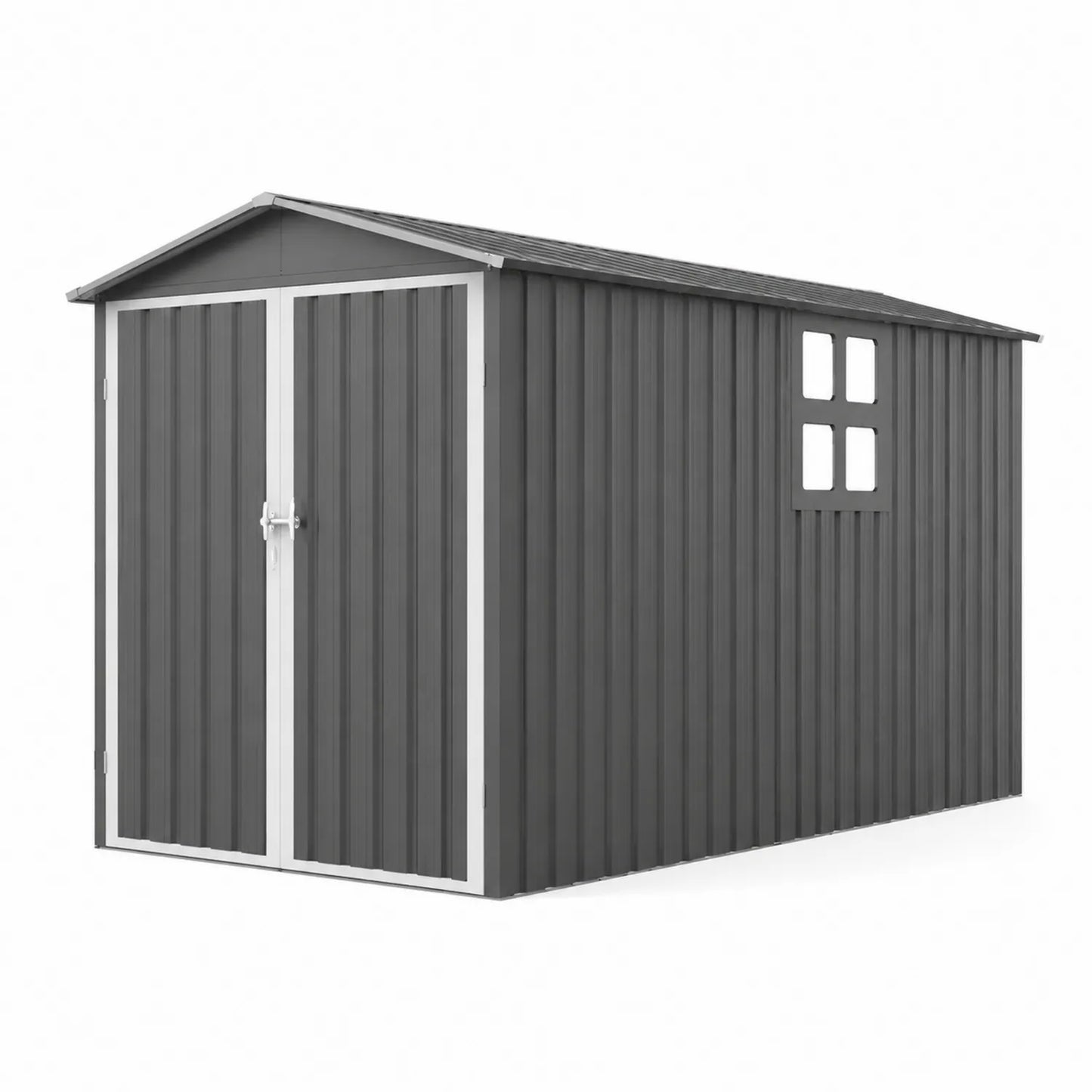 Metall Gartenhaus mit Doppeltür und Fenster in Grau