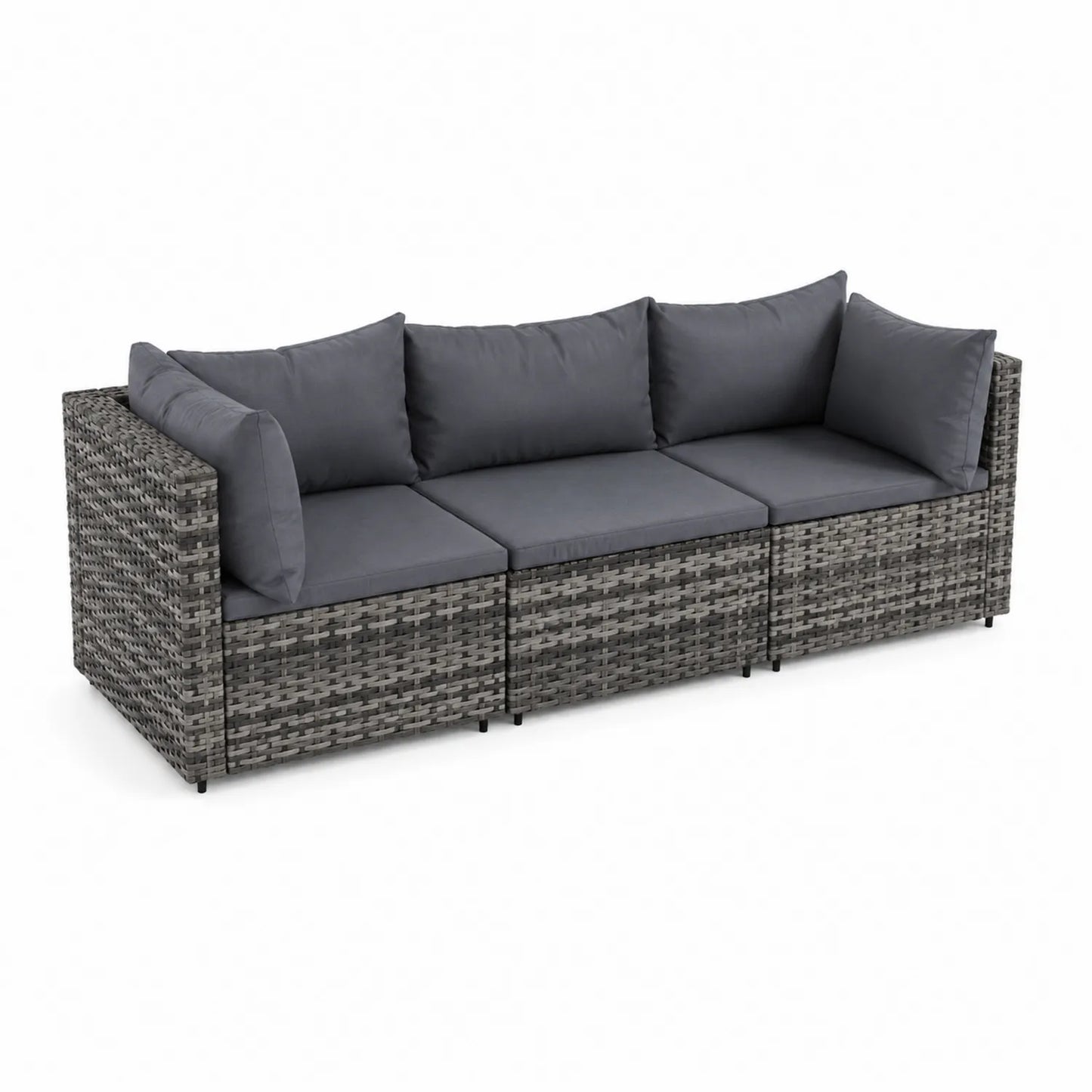 3-Sitzer Outdoor Sofa Polyethylen Rattan mit Polyester Kissen Grau