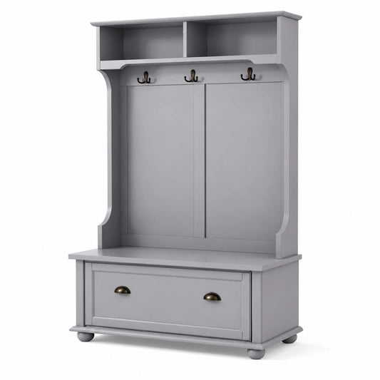 Garderobenständer aus MDF mit Sitzbank, Schublade und Haken 180x80x40 cm Grau