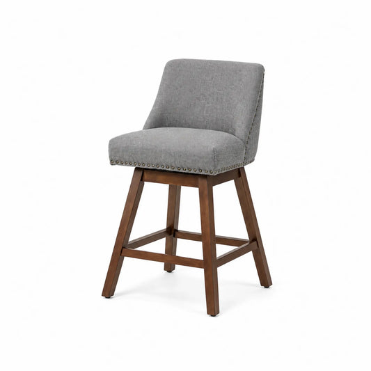 Barhocker Holz Grau mit Polyesterbezug
