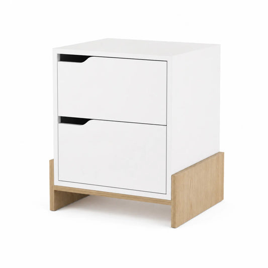 Nachttisch mit 2 Schubladen aus MDF und Eiche, Weiß